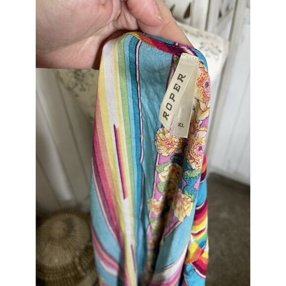 Roper Duster Long Top Rainbow Floral Colorful Size XL - Picture 4 of 7